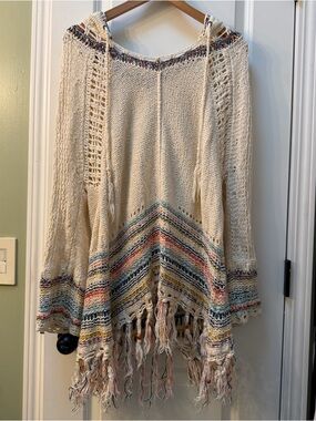 Free People Bohemian Fringe Knit Hoodie Sweater